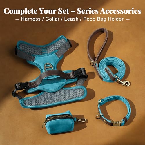 Image of Didog No Pull Dog Harness for Medium Dogs, Classic PU Leather, Light Blue,M
