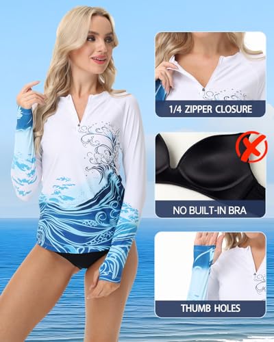Rash Guard for Women UPF 50+ Swim Shirts 1/4 Zip Long Sleeve SPF UV Protection Shirts No Bottom Tops with Thumb Hole2