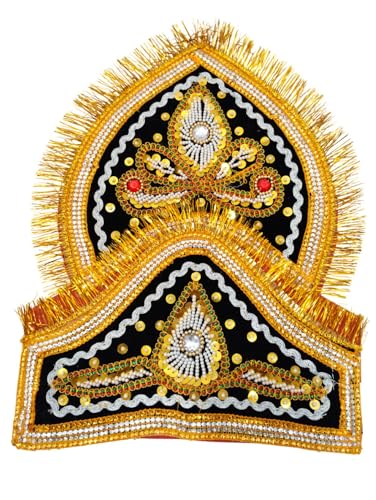 Image of BookMyCostume Ravan Crown with Detachable Face Extension 10 Head Set - Plywood Ramleela Mukut Costume for Dussehra & Fancy Dress Accessory for Adults