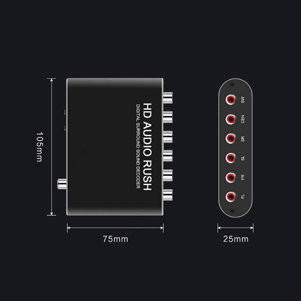 Décodeur Audio, décodeur Audio Dolby DTS/AC3, tête de Lotus RCA Optique numérique vers analogique RCA 5.1ch SPDIF, convertisseur Audio Compatible RCA L/R + Prise 3,5 mm