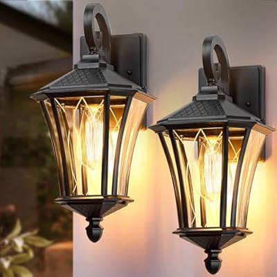 YSN 16'' Large Outdoor Wall Lights 2 Packs, Black Exterior Lighting Fixture Outdoor Sconce Lights, Waterproof Outside Lights for House with E26 Socket, Outdoor Lanterns for Porch, Garage, Farmhouse