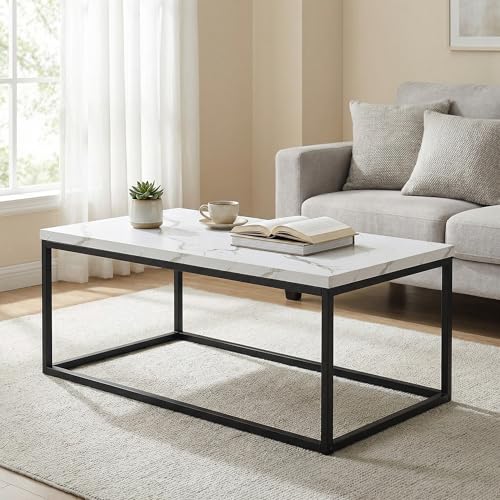 CENSI 40" White Marble Coffee Table for Living Room, Modern