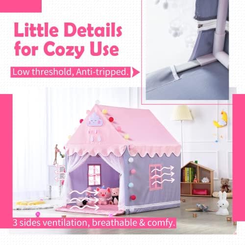 SISTICKER Kids Play Tents for Girls Large Fairy Playhouse for Kids Princess Castle Tent for Indoor Use Toddler Tent Children Play House (Grey)