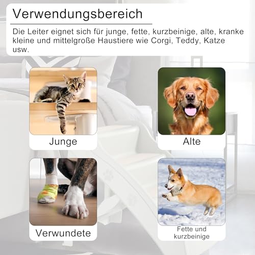 YRHome Hundetreppe Klappbar Tiertreppe Haustiertreppe 4 Stufen 50cm Hoch Katzentreppe mit Rutschfesten Matte und Stützstange Hunderampe für Hunde Katze bis zu 75 kg Grau