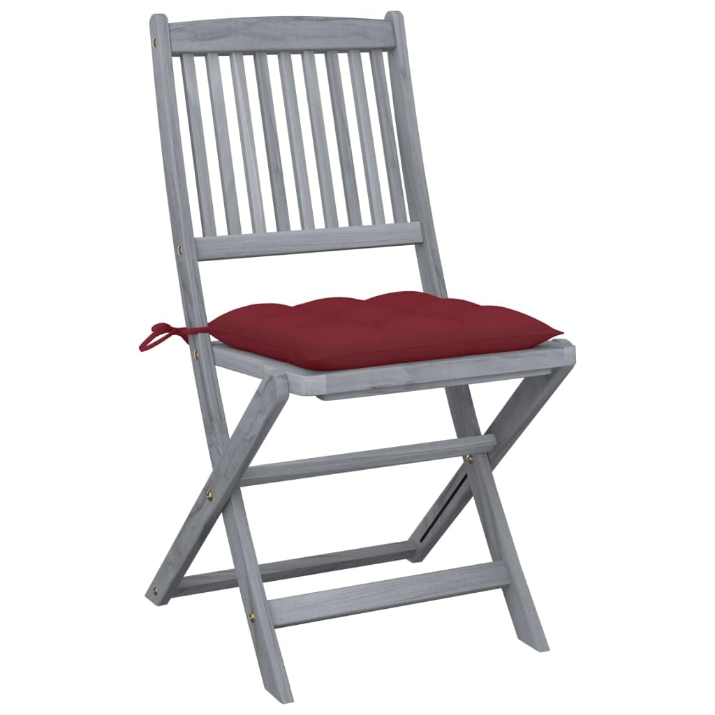 SKM Sillas de jardín Plegables 4 uds Cojines Madera Maciza Acacia,Mobiliario,Muebles de jardín,Asientos de Exterior,Sillas de jardín,Rojo,20.8 kg,3064587