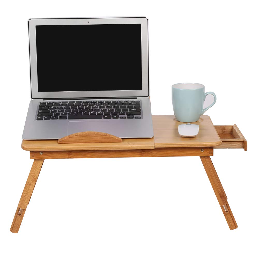 Supporto per Laptop Regolabile con Piccolo Cassetto e Scanalatura di Tazza, Scrivania Pieghevole in bambù, Ideale per Le Famiglie