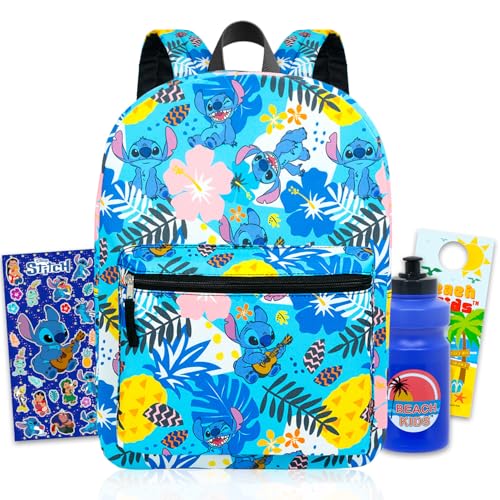 Disney Conjunto de mochila Stitch para meninas – Pacote com mochila escolar de 41 cm, garrafa de água, adesivos, mais | Conjunto de bolsa escolar Stitch para crianças