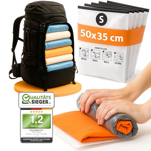 PACKDUDE Vakuumbeutel Reise zum Rollen I 8 STÜCK I Größe S: 50x35cm I Vakuumbeutel für Kleidung Reise I Vacuum Bags for Clothing Travel I Kompressionsbeutel ohne Ventil für Koffer & Rucksack PACKDUDE Vakuumbeutel Reise zum Rollen I 8 STÜCK I Größe S: 50x35cm I Vakuumbeutel für Kleidung Reise I Vacuum Bags for Clothing Travel I Kompressionsbeutel ohne Ventil für Koffer & Rucksack