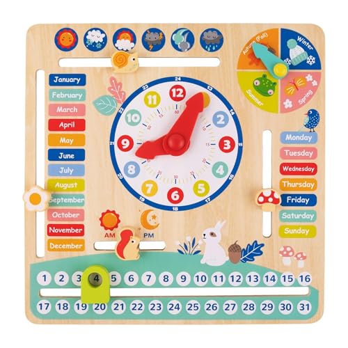 TOYSTER'S Wooden Calendar and Clock Learning Board – Educational Toy for Kids – Teach Time, Days, Months, Seasons & Weather – Interactive Learning for Toddlers & Preschoolers