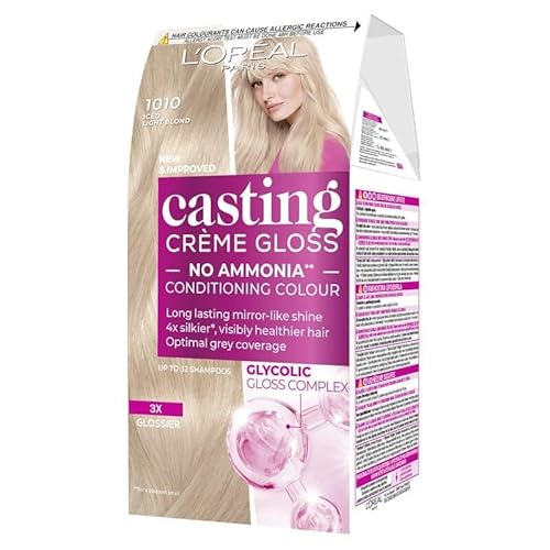 L'Oréal Paris Casting Crème Gloss Semi-Permanent Hair Dye, Ammonia-Free Formula & Honey-Infused Conditioner, Glossy Finish, Colour for Up to 28 Shampoos, Pack of 3, Colour: 1010 Light Iced Blonde
