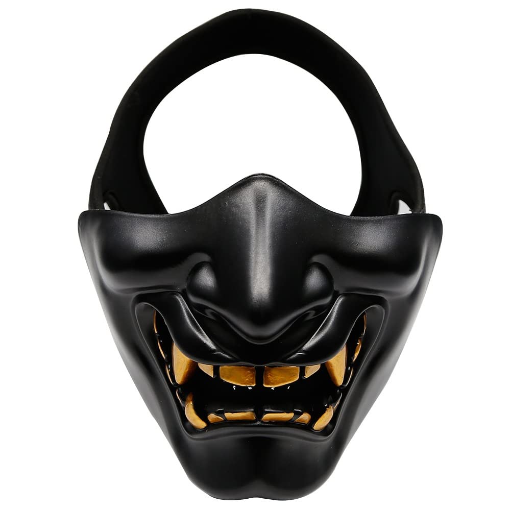 Masque Airsoft Demi-visage – Motif Démon Maléfique Kabuki Samouraï Hannya Oni, Noir, Neuf