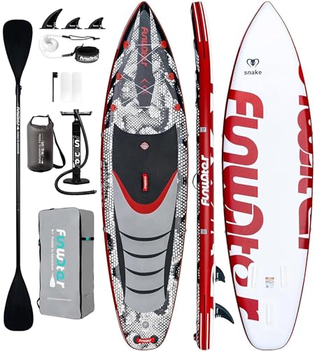 FunWater 10'6'–11'6' SUP Board, aufblasbares Stand-Up Paddle Board für alle Könnensstufen, ideal für Einsteiger & Familien, mit Anti-Rutsch Eva-Deck, Paddel, Pumpe & komplettem Zubehör