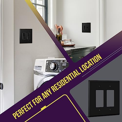 Image of ENERLITES 2-Gang Black Oversize Decorator Switch Outlet Wall Plate Cover | 1 Pack, Size 5.5 inch x 5.5 inch, Fits light switch /outlet /receptacle, Gloss Finish, Unbreakable Polycarbonate, UL Listed