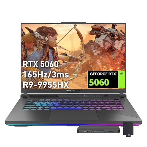 Image of ASUS ROG Strix G16 16 inch WUXGA 165Hz Gaming Laptop, AMD Ryzen 9 9955HX, GeForce RTX 5060, 64GB DDR5, 5TB Storsge(4TB SSD+1TB Docking Station Set), 4-Zone RGB Backlit Keyboard, Wi-Fi 6E, Win 11, Gray