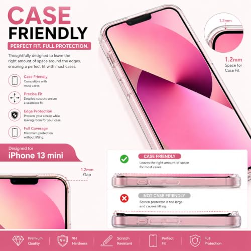 Image of Tempered glass for iPhone 13 Mini (5.4 Inch), 9H Hardness, Full HD Clear, Case Friendly, Screen Protector Edge to Edge Coverage, Easy Installation iphone 13 mini tempered glass, Pack Of 1