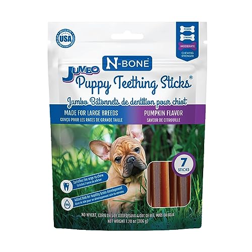 N-Bone Jumbo Puppy Teething Sticks Pumpkin Flavor Natural Puppy Teething Chews Puppy Chew Treats 7 Sticks (7.28 oz)