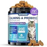 DKFGJRGHSJ Cat Calming Treats, 200 Soft Chews Hemp Calming for Cats Gut Health with Probiotics, Calm Cat Treats for Anxiety and Stress Relief & Probiotic for Cats Digestive Health Chicken Flavor