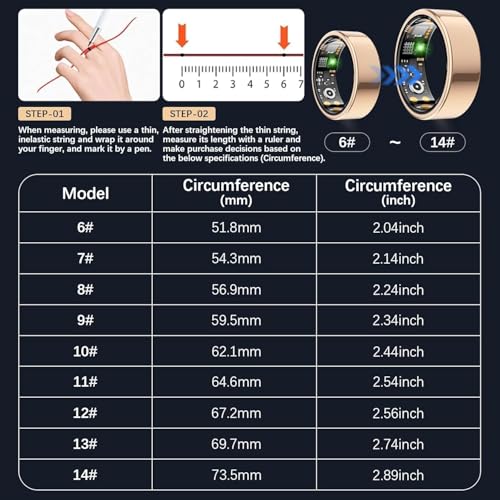Ring Health Tracker for Women Men, Fit Ring with Heart Rate, Blood Oxygen, Sleep Monitor, Calories, Step Counter, IP68 Waterproof Smart Ring for iPhone & Android, No Subscription Fee (Rose Gold, 8#) by Tiantianka - Image 2