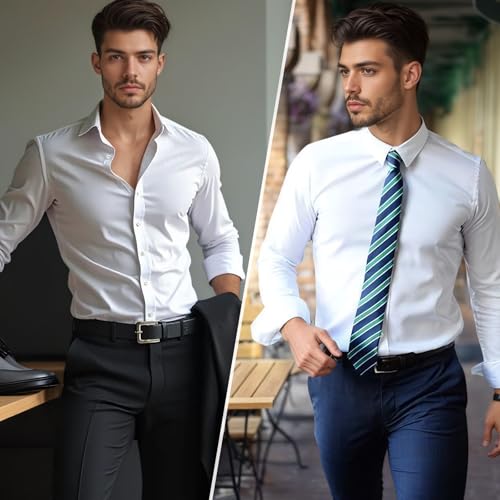 Mens Dress Shirt Long Sleeve Stain Shield Solid Stretch Button Down Shirts Business Date Casual Shirts4