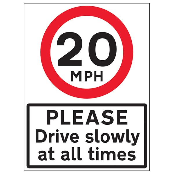 VSafety 20 MPH Please Drive Slowly – 600 x 800 mm classe RA1 riflettente 3 mm composito in alluminio con rivestimento anti-graffiti e segnale di sicurezza canale di fissaggio