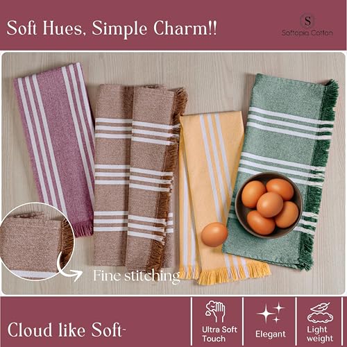 Image of Stripe Kitchen Towels 4 Pack, 16 inchx26 inch, Multicolors Dish Cloths for Drying Dishes, Reusable Wash Rags, Absorbent, Washable Towels - Mustard Yellow, Forest Green, Burgundy, Brown