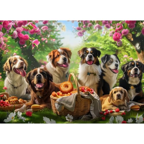 MISITU Jigsaw Puzzle 1000 Pieces for Adults and Children, Dogs in Garden Jigsaw Puzzle Gift