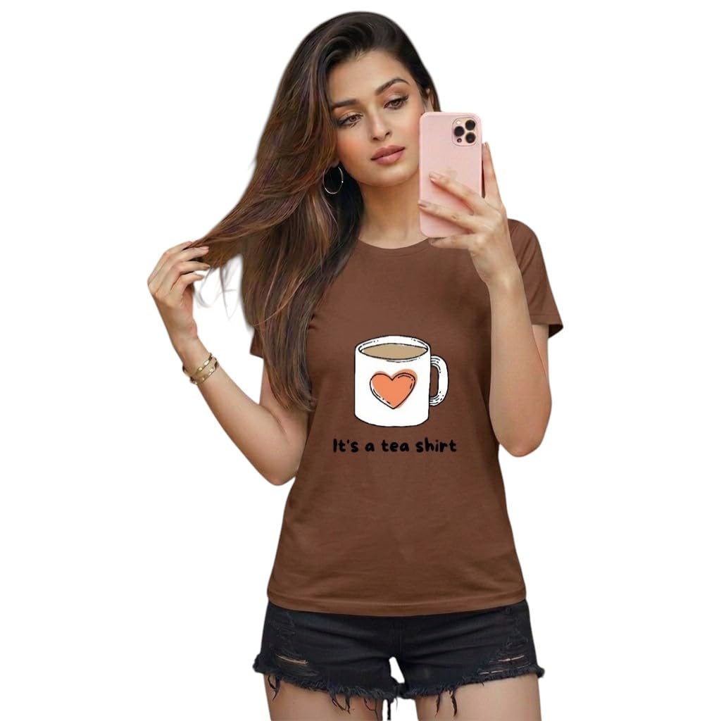 Women's Cute 'It's a Tea Shirt' Graphic Printed Cotton Round Neck T-Shirt-image-14