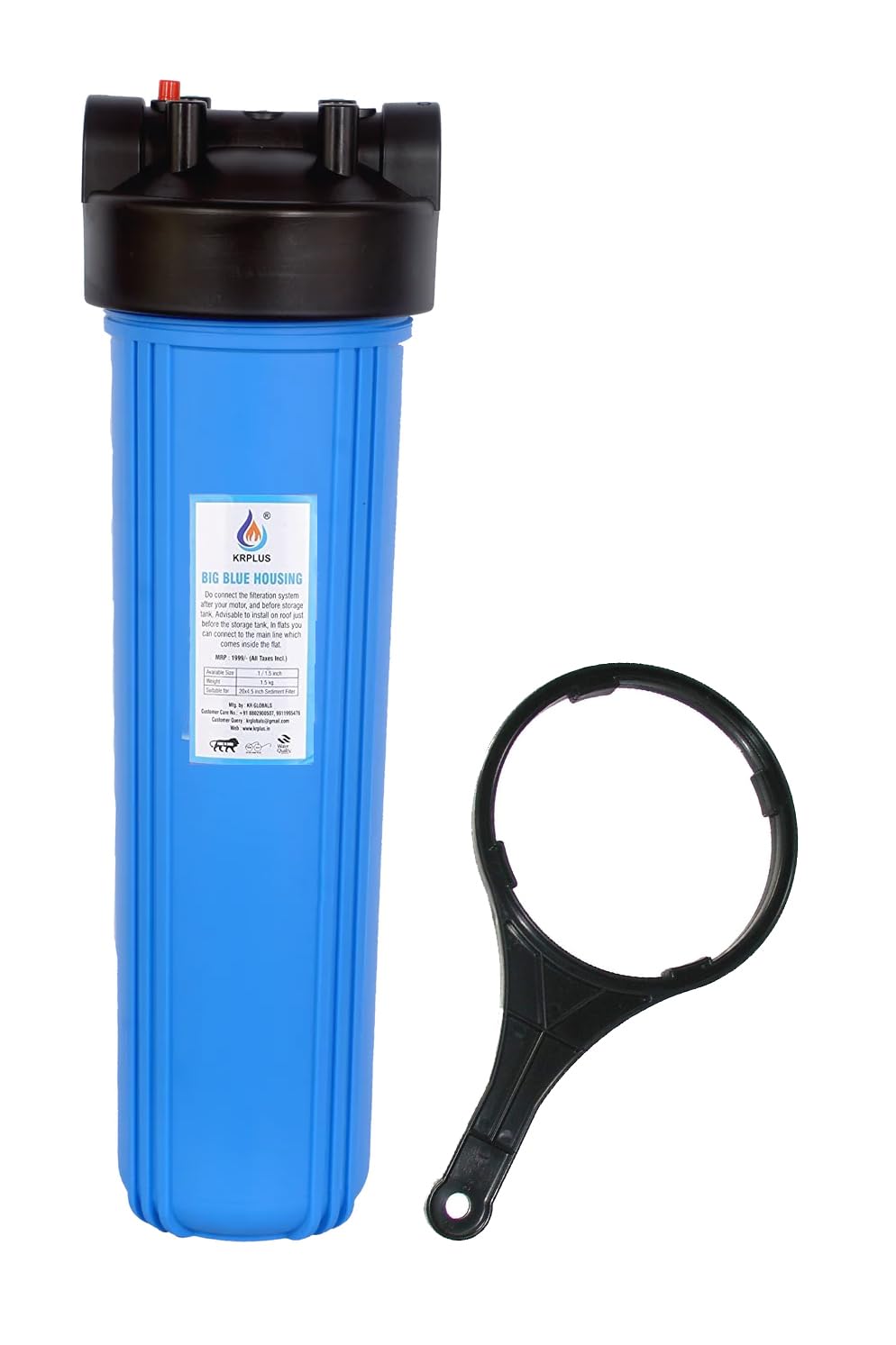 KRPLUS® Big Blue Filter Housing, 1.5" NPT 20" Long Jumbo Whole House Heavy Duty Water Filter Housing, Fresh Virgin Quality 20-Inch, (Without Cartridge/Filter)