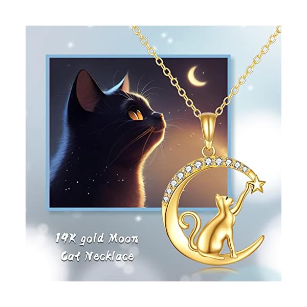 DOVRAN 14K Gold Cat Necklace for Women Solid Yellow Gold Cat Jewelry Cat Gifts for Cat Lover - Image 3