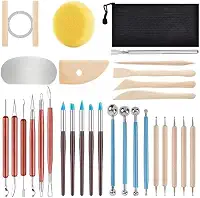 Kit de Ferramentas para Escultura e Modelagem em Cerâmica | 30 Peças de Madeira e Aço Inox | Ideal para Argila, Porcelana e Artesanato