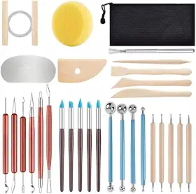 Kit de Ferramentas para Escultura e Modelagem em Cerâmica | 30 Peças de Madeira e Aço Inox | Ideal para Argila, Porcelana e Artesanato
