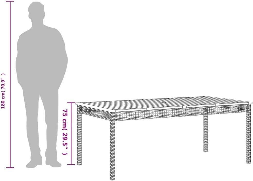 Rectangular Outdoor Coffee Table Black and Brown with Solid Acacia Wood Top and Powder-Coated Steel Frame 70.9 x 35.4 inches Patio Furniture for Garden Terrace Balcony