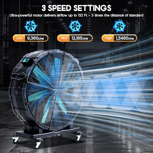 Image of Albott 48 Inch Industrial Drum Fan, 17,660 CFM High Velocity Floor Fan with Wheels, 750W Heavy Duty Plastic, 3 Speeds Portable Blower for Garage, Workshop, Warehouse, Basement, Commercial Space