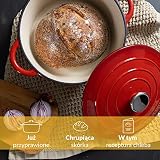 Żeliwny Garnek do Piekarnictwa 24 cm, 3,5L - Emaliowany, Indukcyjny Garnek z Pokrywką do Duszenia, Pieczenia i Smażenia (Czerwony)