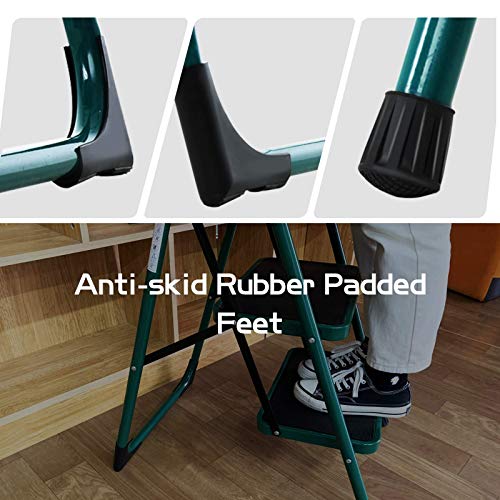 SUNCOO 5 Step Ladder, Folding Step Stool w/Non-Slip Rubber Feet, 330lbs Load Sturdy Steel Foldable Ladders, Lightweight Portable Stool Stairs, Multi-use Ladder Stand for Household and Office