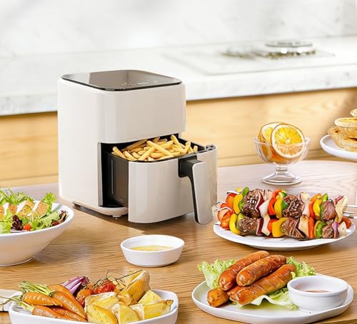 Image of Air Fryer 3.17QT with Clear Window, Simple Operation Airfryer Non-Stick Basket Dishwasher Safe, Square Airfryer, Air Fry, Roast, Reheat, Dehydrate, Steam, 400F Rapid Air Crispy Technology, White