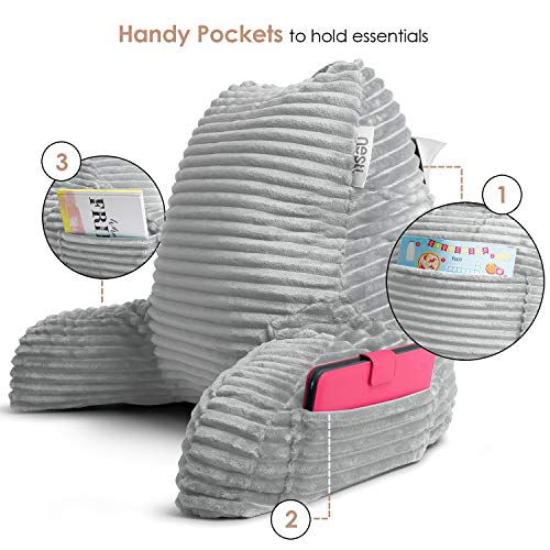 Image of Nestl Reading Pillow with Shredded Memory Foam, Luxe Cut Plush Back Pillow for Sitting Up in Bed, Back and Arms Adjustable Support for Adult & Teens, Backrest Pillows with Washable Cover Light Grey