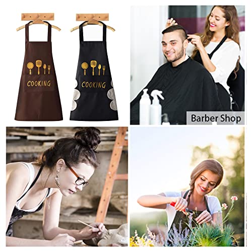 UESDU Cooking Apron 2PCS Grill Apron Personalized Black and Brown Work Apron with Wipe Cloth and Pockets Waterproof Kitchen Apron for Men Women - Image 8