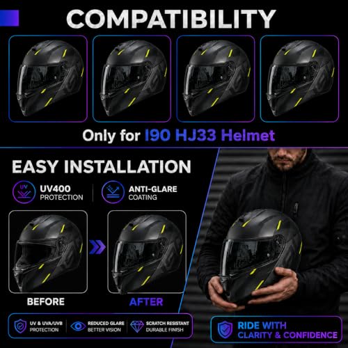 Image of PSLER Shatterproof Motorcycle Helmet Visor for i90 HJ-33,Dark Black