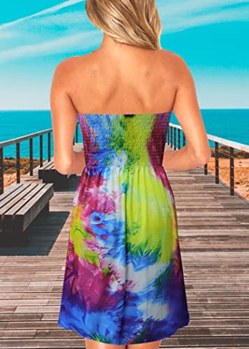 Image of Sun Dresses Women Summer Casual Strapless Dress Womens Cover ups for Swimwear Beach tie dye S