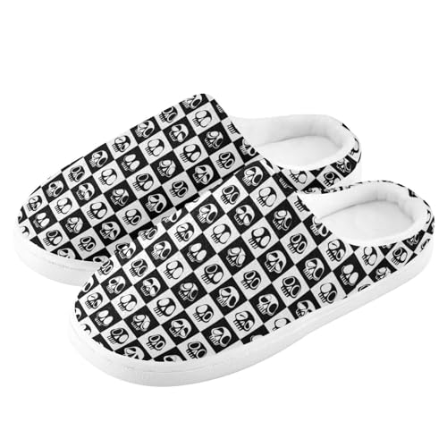 House Fuzzy Slippers Skull Black and White Checkerboard Anti-Slip Warm Shoes for Womens and Men 23017064