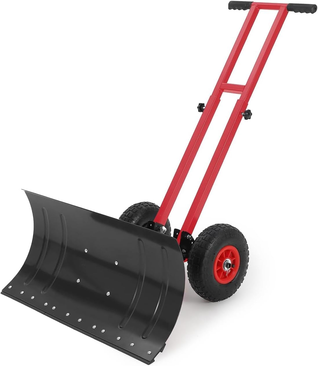 Heavy Duty Snow Shovel with Wheels, 29.13" w x 14.2" h Steel Dual Handle Push Snow Pusher Shovel for Driveway Snow Removal, 5-Position Angle & Height Adjustable Handle, Sidewalk Yard Snow Plow