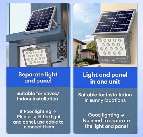 Image of XERGY 50W Solar LED Flood Light with Remote - 108 Bright LEDs, IP67 Waterproof Build, Smart Dusk-to-Dawn Sensor, 1200mAh Battery, Ideal for Garden, Home, Wall, Porch, Shed (5m Cable Included)