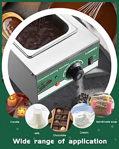Huanyu Chocolate Tempering Machine 86~176℉ Commercial Electric Melting 2-Pot 9LBs Stainless Steel Food Warmer Professional Heated Chocolate Melter with Lid for Catering Restaurant Canteen Home Party