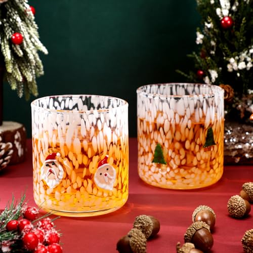 Mimorou 2 Pcs Christmas Icon Glasses Cups 14 Oz, Xmas Tree Snowman