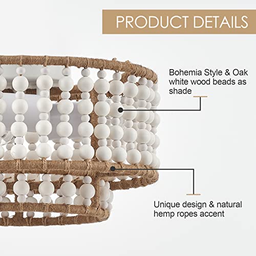Vanzarla Boho Flush Mount Light Fixture Farmhouse, Rustic Hallway Lights Ceiling, Mini White Bead Chandelier Bohemian, 3-Light Close To Ceiling Light For Kitchen Entryway Bedroom Laundry Nursery Room #TOP3
