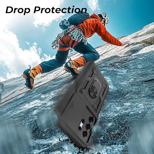 Image of A rtistque Armor Bumper Back Case Cover for Samsung Galaxy S25 Ultra 5G | Stylish Ring Holder & Inbuilt Stand | Sliding Camera Cover | Shockproof TPU Protective Design | S25 Ultra Back Cover - Black