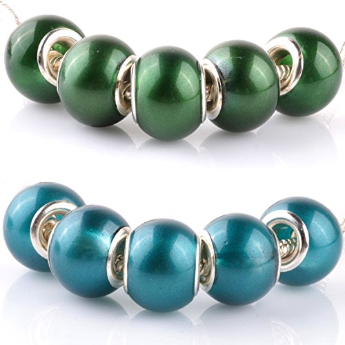 RUBYCA Mix Pearl Imitation Murano Glass Beads European Charm Bracelet Spacer Silver Color 100pcs DIY4