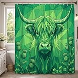Bull Extra langer Duschvorhang, geometrisch, modern, Distel, Kleeblatt, Frühlingsgrün, wasserdichter Stoff, Klauenfußwanne, Duschvorhänge, Dekoration für Badezimmer, Gästezimmer, 183 x 248 cm