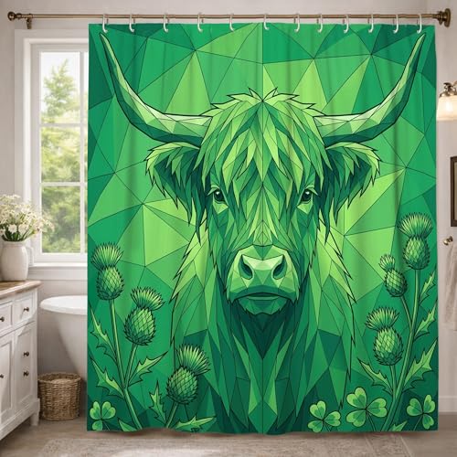 Bull Extra langer Duschvorhang, geometrisch, modern, Distel, Kleeblatt, Frühlingsgrün, wasserdichter Stoff, Klauenfußwanne, Duschvorhänge, Dekoration für Badezimmer, Gästezimmer, 183 x 248 cm